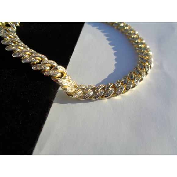 Icy Cuban Curb Pave CZ Bracelet, Gold Miami Bracelet Real Gold Plated 925 Silver - Picture 2 of 3